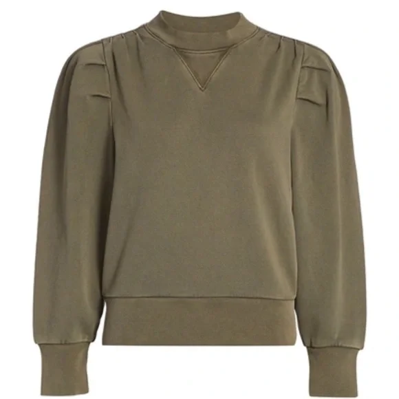 Frame Denim Shirred Olive Green Crew Neck Sweater, XS - Picture 2 of 4